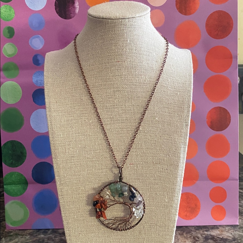 Natural Tree of Life Necklace 7 Chakra Crystal Stone Pendant Handmade